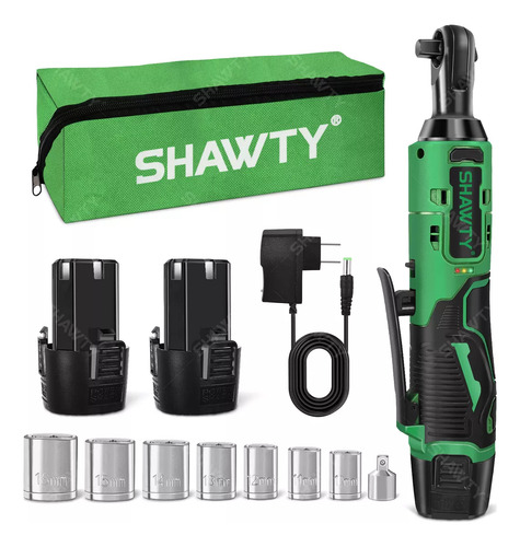 SHAWTY Llave de Impacto Inalambrico 3/8", Matraca Eléctricas 46N.m, Trinquete Electrico 2Ah Batería*2, Velocidad Regulable Sin Escalonamiento, Con 7 Vasos y Bolsa De Transporte