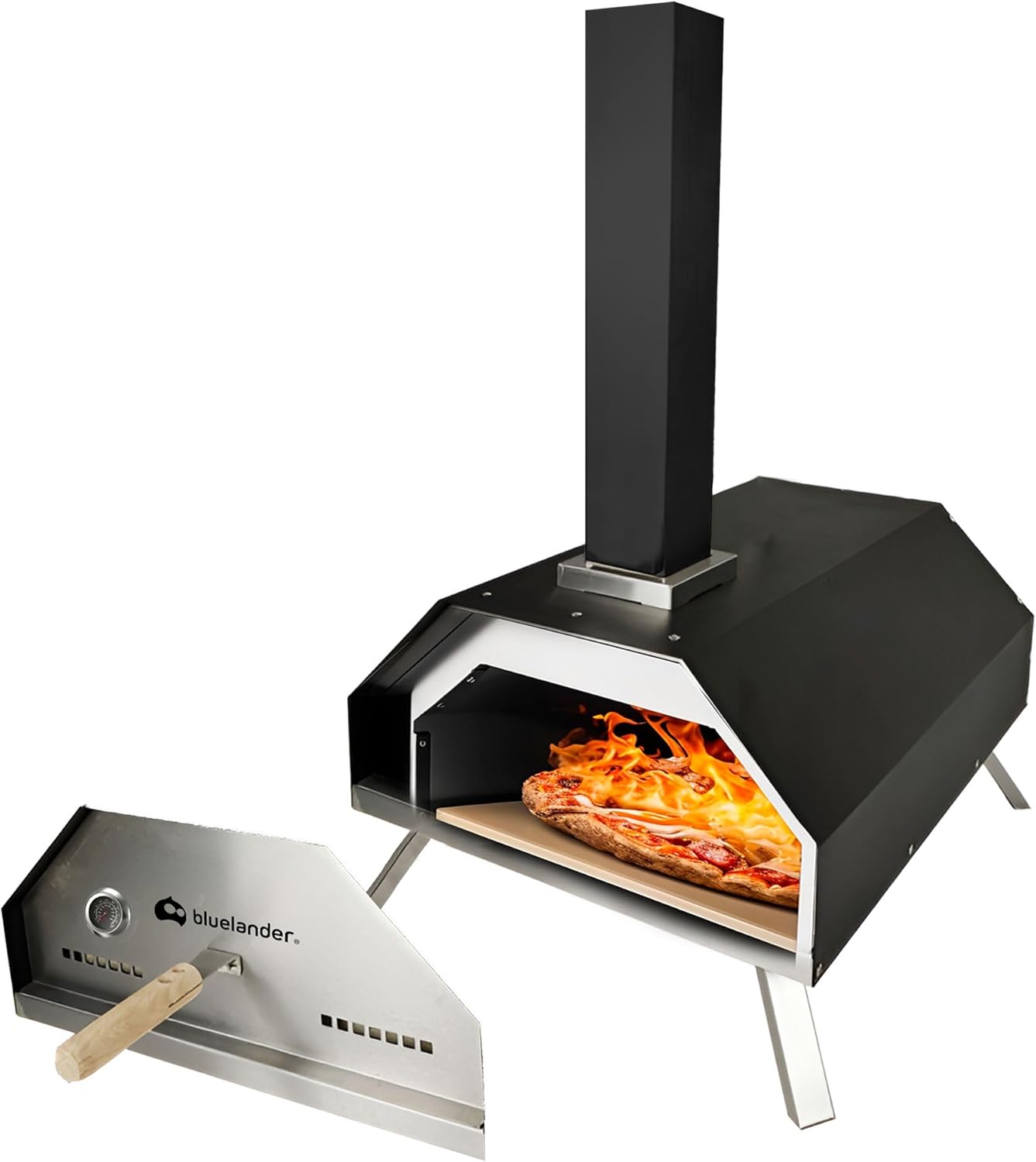 Horno para Pizza Portátil con Control de Temperatura, Patas Plegables, Temperatura Máxima 400 ºC, Bluelander 