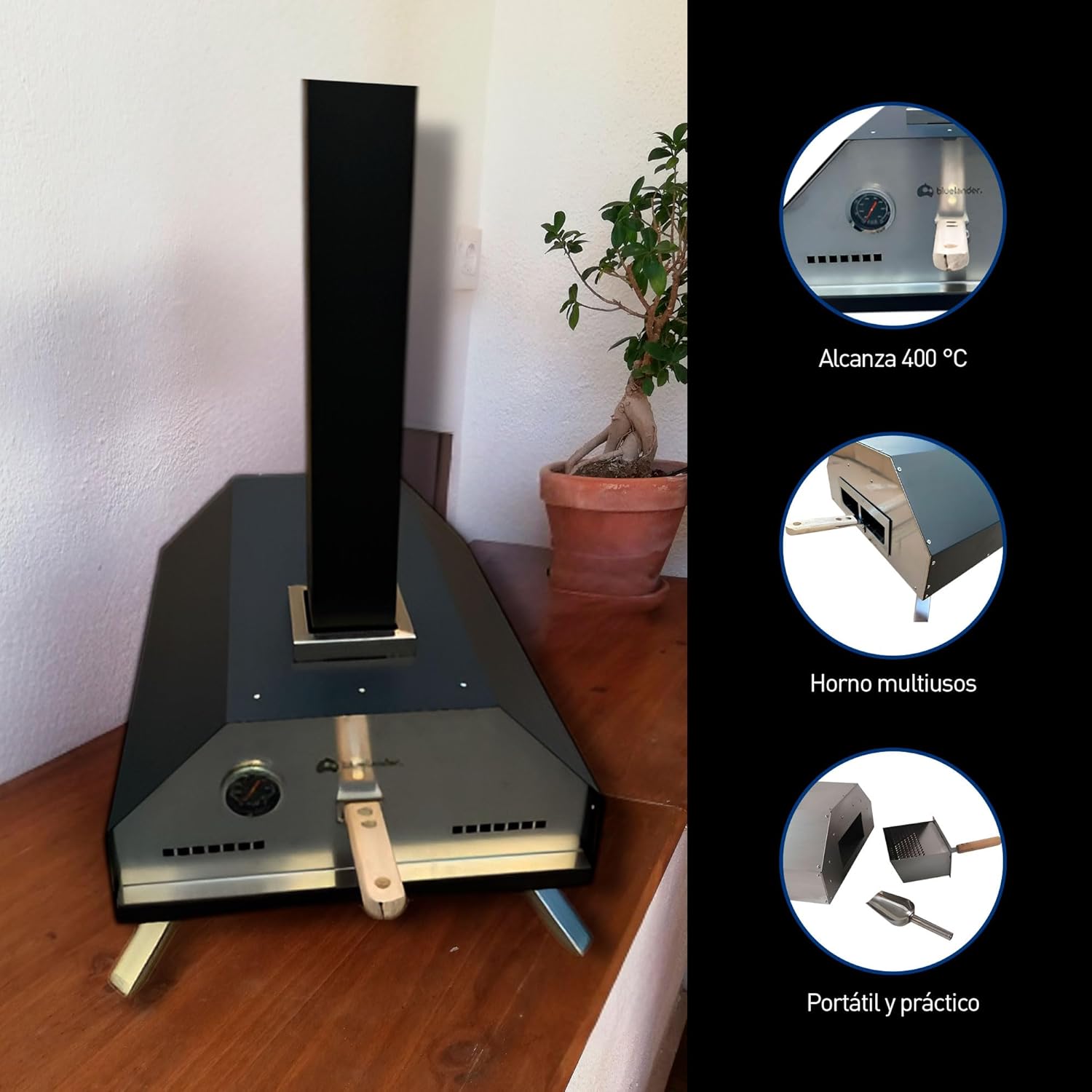 Horno para Pizza Portátil con Control de Temperatura, Patas Plegables, Temperatura Máxima 400 ºC, Bluelander 