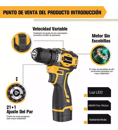 Taladro De Impacto Eléctrico Inalámbrico Con 2 baterías 16.8v Atornilladores Sin Cable Taladros Sin Escobillas Destornillador Inalambrico YISHAN V-850