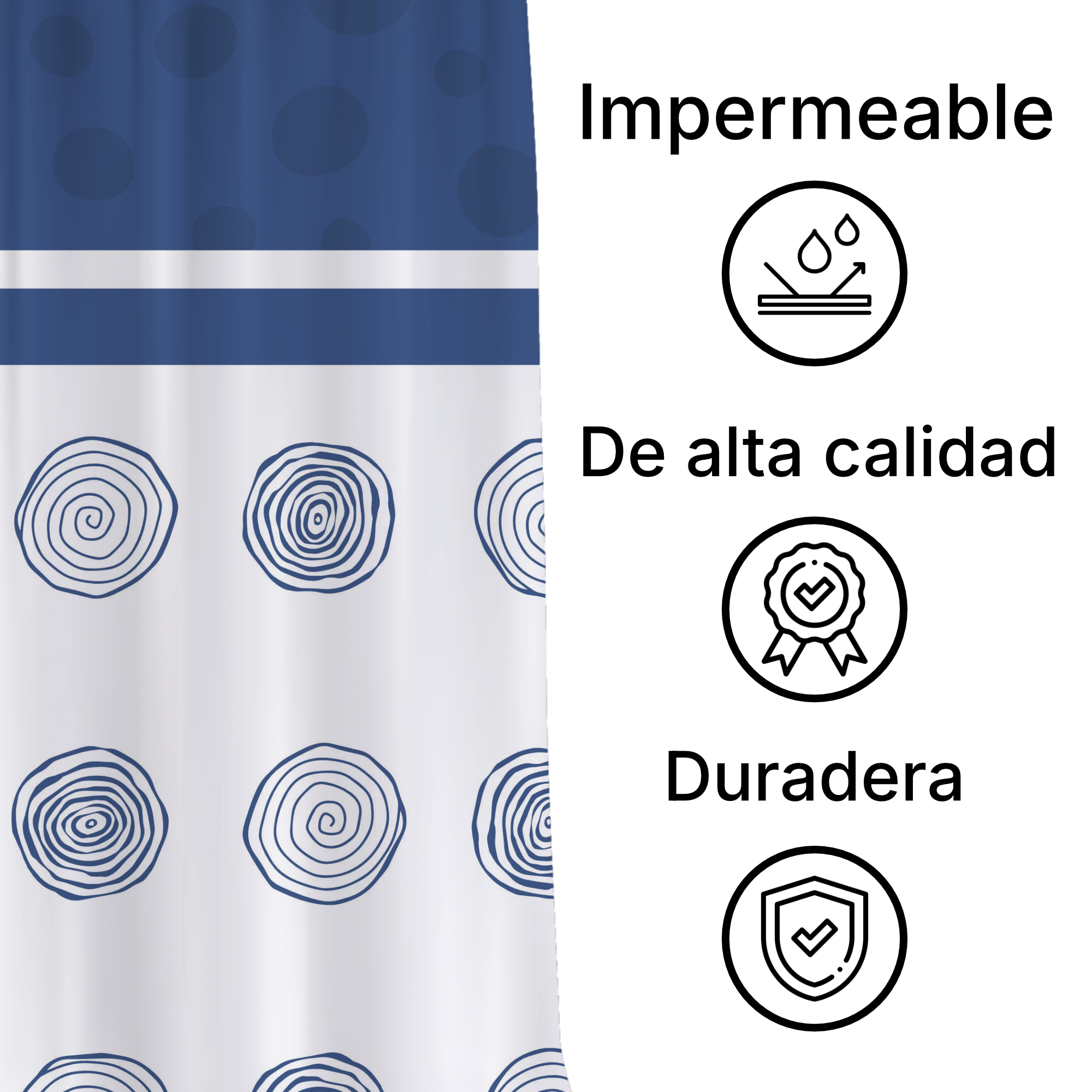 Cortina de Baño Impermeable Grande con Diseño de Patron Remolinos para Regadera