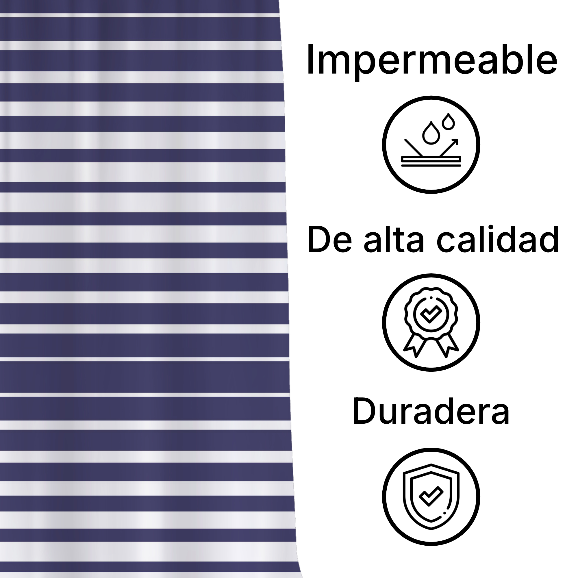 Cortina de Baño Impermeable Grande con Diseño de Patron Rayas Azul Rey para Regadera
