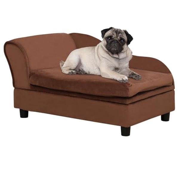 PawHut Luxury Fancy Dog Couch with Hidden Storage, Small Dog Sofa Bed with 2" Soft Foam, Modern Pet Furniture for Puppies & Little Breeds, Brown