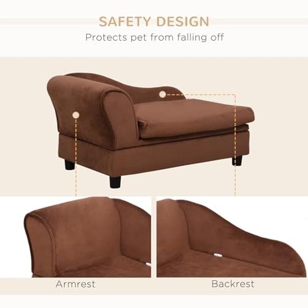 PawHut Luxury Fancy Dog Couch with Hidden Storage, Small Dog Sofa Bed with 2" Soft Foam, Modern Pet Furniture for Puppies & Little Breeds, Brown