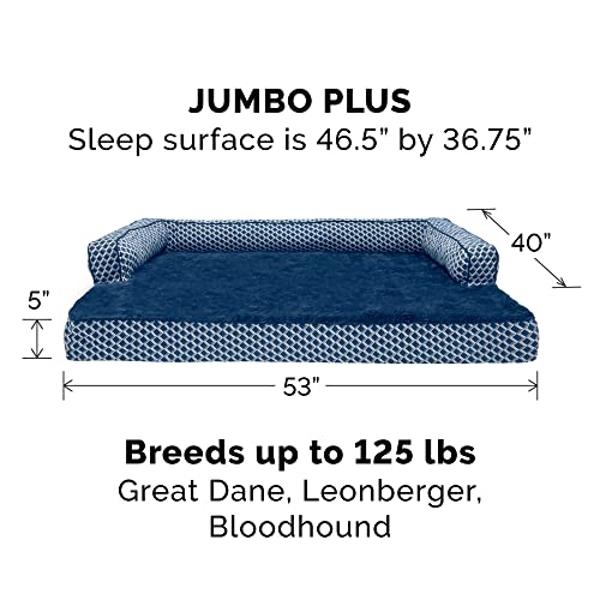 Furhaven Orthopedic Dog Bed for Large Dogs w/ Removable Bolsters & Washable Cover, For Dogs Up to 125 lbs - Plush & Woven Decor Comfy Couch Sofa - Diamond Blue, Jumbo Plus/XXL