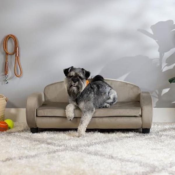 Paws & Purrs Dog Sofa Bed – 35.5" Modern Pet Couch for Medium Size Dogs with Washable Removable Cover – Stylish Elevated Dog Bed - Ash Brown