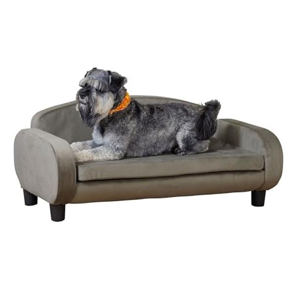Paws & Purrs Dog Sofa Bed – 35.5" Modern Pet Couch for Medium Size Dogs with Washable Removable Cover – Stylish Elevated Dog Bed - Ash Brown