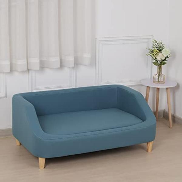 Dog Bed/Pet Sofa Bed Technology Cloth Cat Sofa Bed Sleeping Couch High Wood Leg Animal Bed Sofa (Blue)