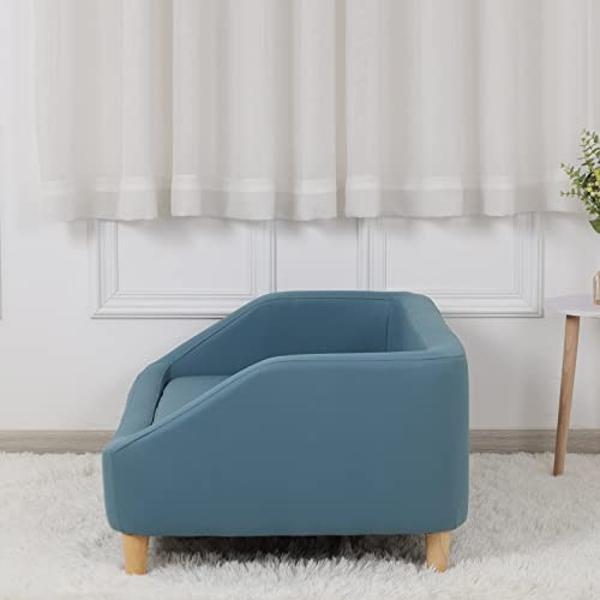 Dog Bed/Pet Sofa Bed Technology Cloth Cat Sofa Bed Sleeping Couch High Wood Leg Animal Bed Sofa (Blue)