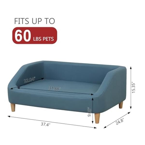 Dog Bed/Pet Sofa Bed Technology Cloth Cat Sofa Bed Sleeping Couch High Wood Leg Animal Bed Sofa (Blue)