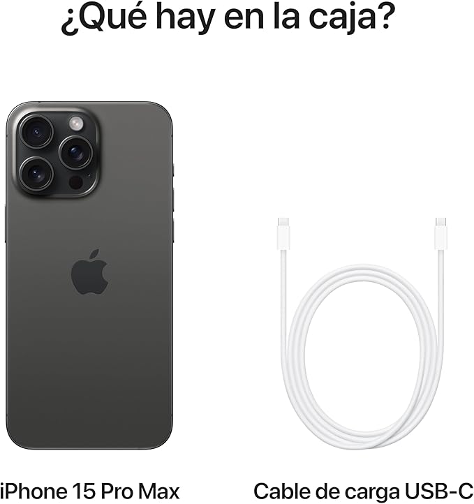 Apple iPhone 15 Pro Max color Negro 512GB Reacondicionado más Cubo de Carga Rápida