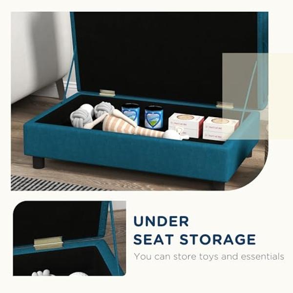 PawHut Pet Sofa, Dog Couch, Elevated Pet Bed for Small Dogs, with Hidden Storage, Soft Tufted Cushion, Dark Blue