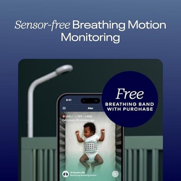 Nanit Pro Smart Baby Monitor & Wall Mount – 1080p Secure Wi-Fi Video Camera, Sensor-Free Sleep & Breathing Motion Tracker, 2-Way Audio, Sound & Motion Alerts, Night Vision, and Bre