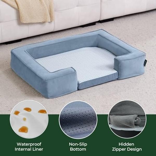 PawHut Luxury Fancy Dog Couch with Hidden Storage, Small Dog Sofa Bed with 2" Soft Foam, Modern Pet Furniture for Puppies & Little Breeds, Brown