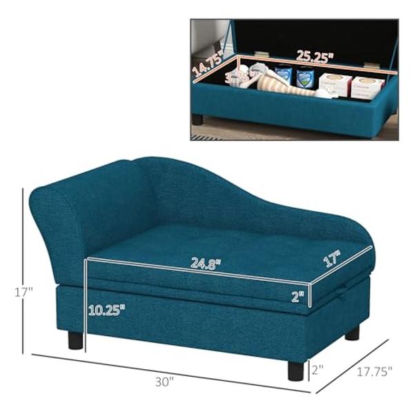 PawHut Pet Sofa, Dog Couch, Elevated Pet Bed for Small Dogs, with Hidden Storage, Soft Tufted Cushion, Dark Blue