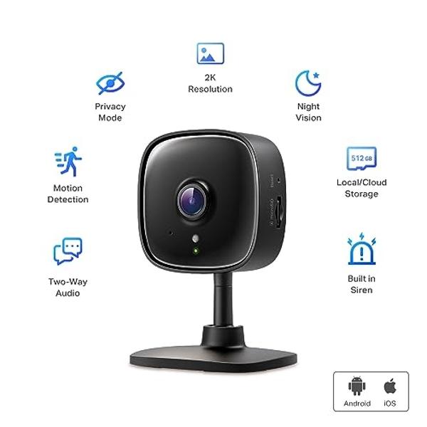 TP-Link New Tapo 2K Indoor Security Camera for Baby Monitor, Pet Camera | Motion Detection | 2-Way Audio | Night Vision | Cloud & SD Card Storage | Works w/Alexa & Google Home | Bl