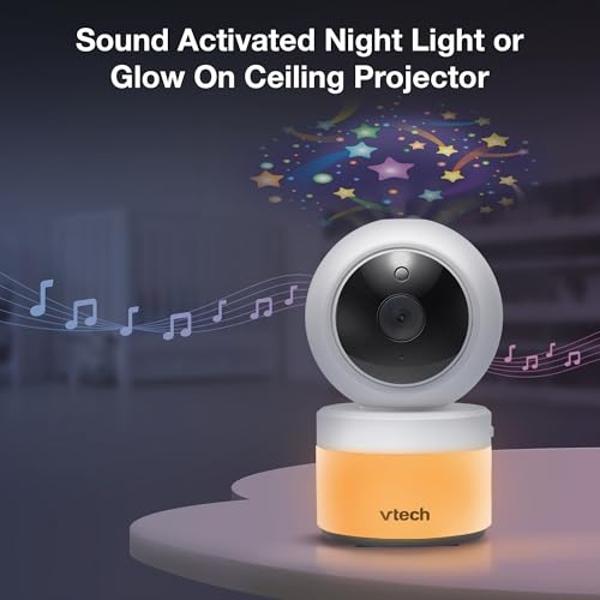 VTech VM5463-2 Baby Monitor 5" Screen with 2 Cameras, Pan-Tilt- Zoom, Night Light, Glow On The Ceiling Projector, Two-Way Talk, Secure Transmission No WiFi