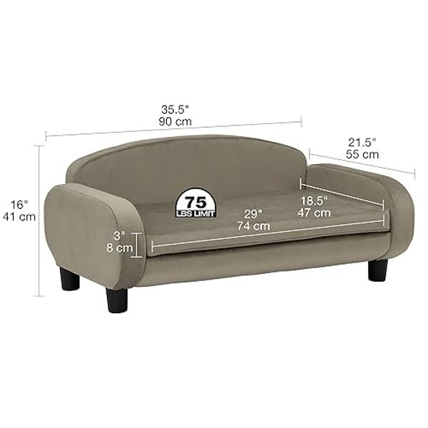 Paws & Purrs Dog Sofa Bed – 35.5" Modern Pet Couch for Medium Size Dogs with Washable Removable Cover – Stylish Elevated Dog Bed - Ash Brown