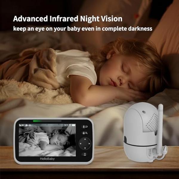 HelloBaby HB6550 5" Baby Monitor 3 Cameras, 26-Hour Battery, Pan-Tilt-Zoom,1000ft Range Video Audio Baby Monitor No WiFi, ECO, Night Vision, 2-Way Talk, 8 Lullabies and Temperature