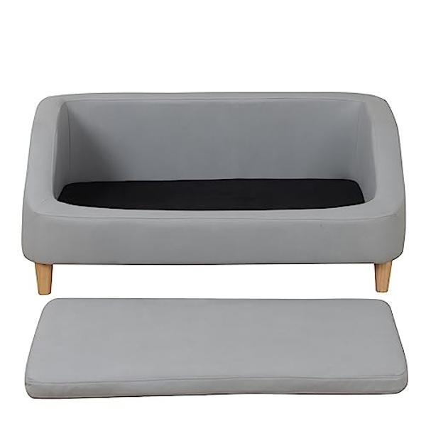 dCee Luxury Dog Sofa Bed, Luxury 42" Leather Pet Couch for Large Dogs, Washable Velvet Cushion, Sturdy Wooden Frame, Anti-Slip Design, Joint Support, Comfortable and Stylish for Pe