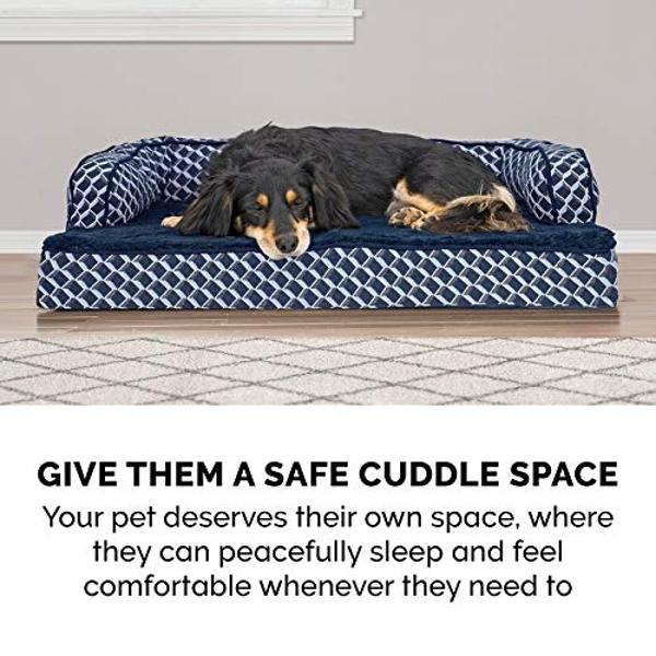 Furhaven Orthopedic Dog Bed for Large Dogs w/ Removable Bolsters & Washable Cover, For Dogs Up to 125 lbs - Plush & Woven Decor Comfy Couch Sofa - Diamond Blue, Jumbo Plus/XXL