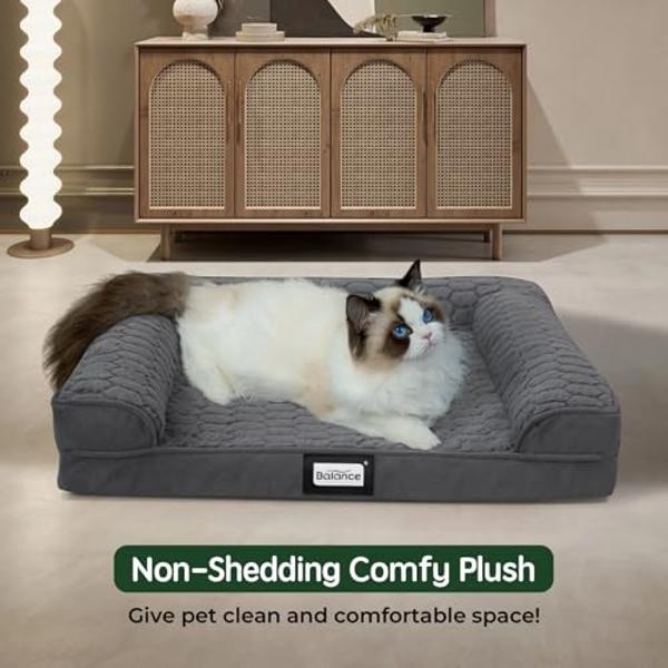 Paws & Purrs Dog Sofa Bed – 35.5" Modern Pet Couch for Medium Size Dogs with Washable Removable Cover – Stylish Elevated Dog Bed - Ash Brown