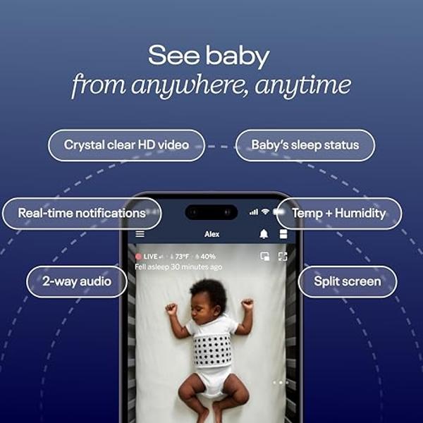 Nanit Pro Smart Baby Monitor & Wall Mount – 1080p Secure Wi-Fi Video Camera, Sensor-Free Sleep & Breathing Motion Tracker, 2-Way Audio, Sound & Motion Alerts, Night Vision, and Bre