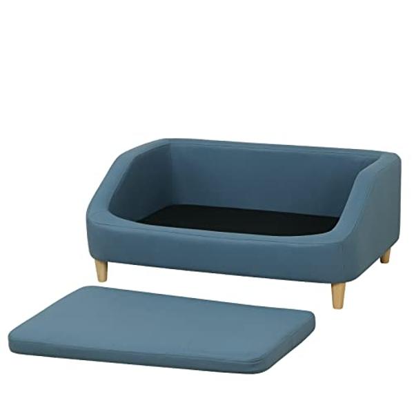Dog Bed/Pet Sofa Bed Technology Cloth Cat Sofa Bed Sleeping Couch High Wood Leg Animal Bed Sofa (Blue)