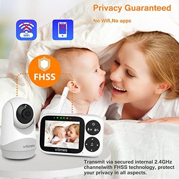HelloBaby HB6550 5" Baby Monitor 3 Cameras, 26-Hour Battery, Pan-Tilt-Zoom,1000ft Range Video Audio Baby Monitor No WiFi, ECO, Night Vision, 2-Way Talk, 8 Lullabies and Temperature