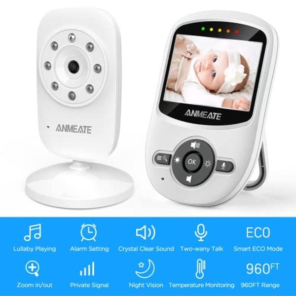 ANMEATE Video Baby Monitor with Digital Camera, Digital 2.4Ghz Wireless Video Monitor with Temperature Monitor, 960ft Transmission Range, 2-Way Talk, Night Vision, High Capacity Ba