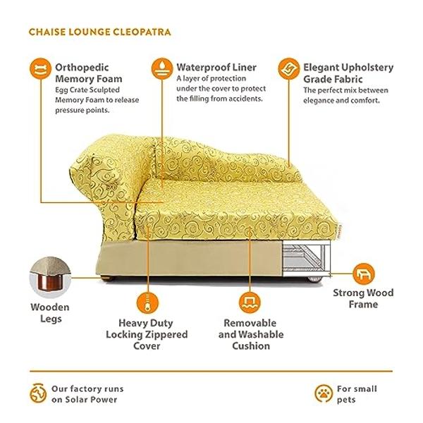 Moots Cleopatra Chaise Lounge Pet Bed, Metallic Gold, Medium, for Dogs and Cats All Medium and Small Breeds