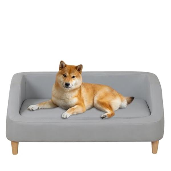 Dog Bed/Pet Sofa Bed Technology Cloth Cat Sofa Bed Sleeping Couch High Wood Leg Animal Bed Sofa (Grey)