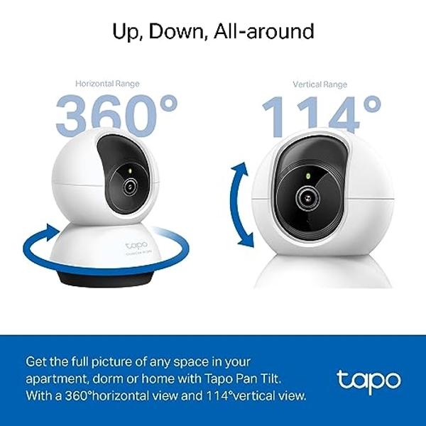 TP-Link Tapo 2K QHD Pan/Tilt Security Camera for Pet Camera, Baby Monitor, Motion Detection, Motion Tracking, 2-Way Audio, Night Vision, Cloud &SD Card Storage, Works w/Alexa & Goo