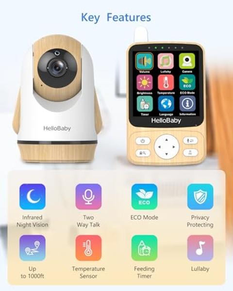 HelloBaby Monitor with Camera and Audio,4" IPS Portable Screen Video Baby Monitor with 26Hrs Battery Life No WiFi,Remote Pan-Tilt-Zoom Camera with Night Vision,2-Way Talk and 1000f