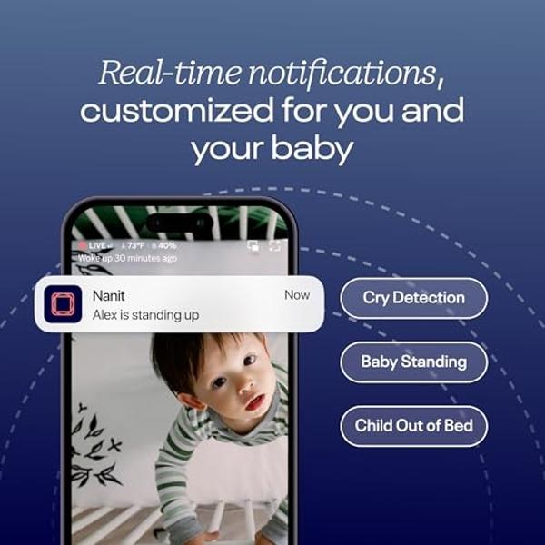 Nanit Pro Smart Baby Monitor & Wall Mount – 1080p Secure Wi-Fi Video Camera, Sensor-Free Sleep & Breathing Motion Tracker, 2-Way Audio, Sound & Motion Alerts, Night Vision, and Bre