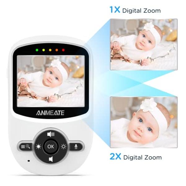ANMEATE Video Baby Monitor with Digital Camera, Digital 2.4Ghz Wireless Video Monitor with Temperature Monitor, 960ft Transmission Range, 2-Way Talk, Night Vision, High Capacity Ba