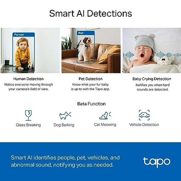 TP-Link Tapo 2K QHD Pan/Tilt Security Camera for Pet Camera, Baby Monitor, Motion Detection, Motion Tracking, 2-Way Audio, Night Vision, Cloud &SD Card Storage, Works w/Alexa & Goo