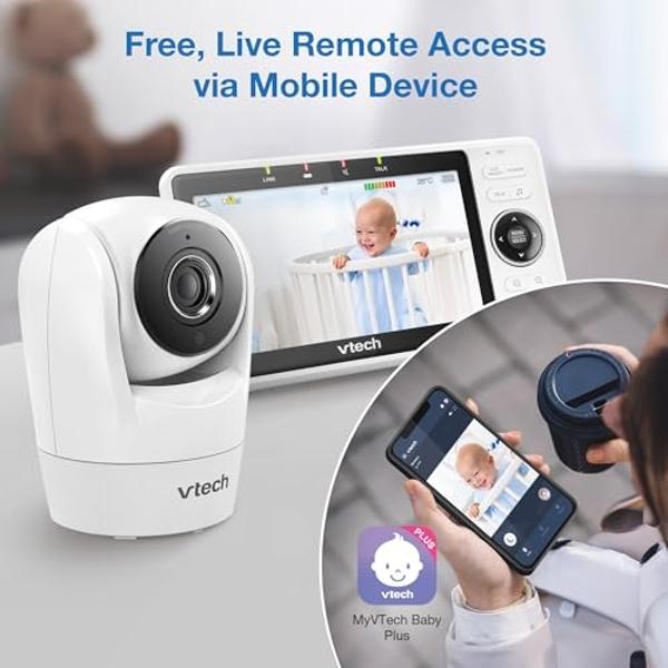 VTech Upgraded Smart WiFi Baby Monitor VM901, 5-inch 720p Display, 1080p Camera, HD NightVision, Fully Remote Pan Tilt Zoom, 2-Way Talk, Free Smart Phone App, Works with iOS, Andro