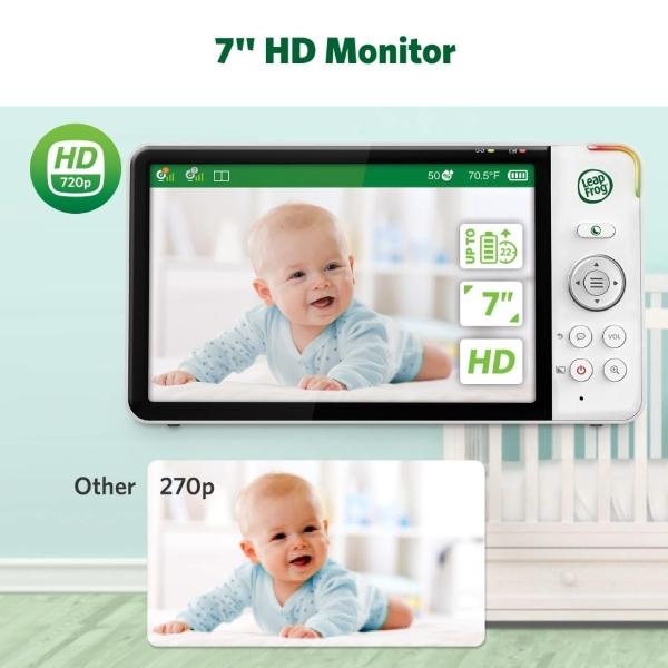 LeapFrog 2-Camera Color Night Vision Video Baby Monitor with 7" HD 720p Display, Split Screen, 360 Pan & Tilt, 8X Zoom, Night Light, Humidity & Temperature Sensor, Up to 1000ft Lon