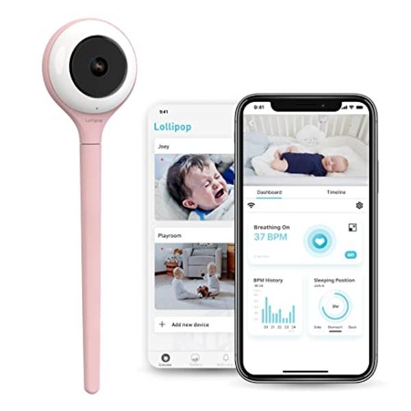 Lollipop Baby Monitor (Cotton Candy) -Full-Featured Smart Wi-Fi Camera of True Crying Detection with Extra in-App Plan of Breathing Monitoring/Sleep Tracking-Accessories Free/7 Day