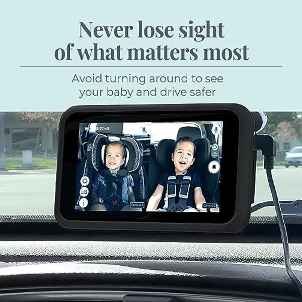 Tiny Traveler Baby Car Camera for 2 Kids, Touch Screen Baby Car Monitor with Power Bank, No WiFi Baby Camera for Car Home Travel, Rear-Facing Car Seat Monitor Night Vision Baby Rem