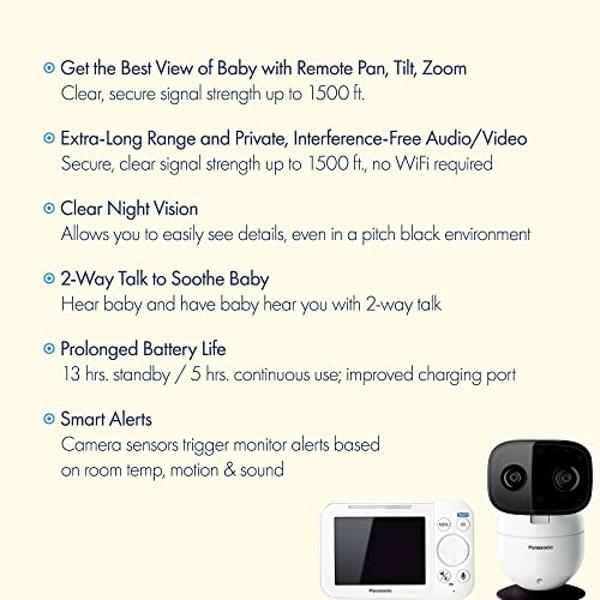 Panasonic Baby Monitor with Camera and Audio, 3.5” Color Video, Extra Long Range, Secure Connection, 2-Way Talk, Soothing Sounds, Remote Pan, Tilt, Zoom - 1 Camera - KX-HN4101W (Wh