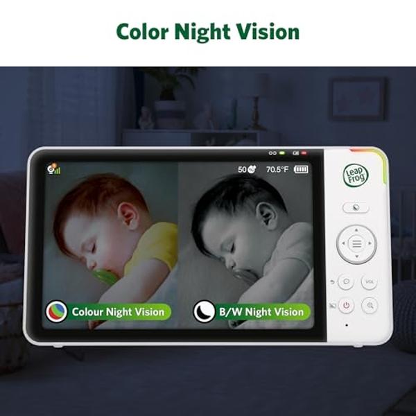 LeapFrog 2-Camera Color Night Vision Video Baby Monitor with 7" HD 720p Display, Split Screen, 360 Pan & Tilt, 8X Zoom, Night Light, Humidity & Temperature Sensor, Up to 1000ft Lon