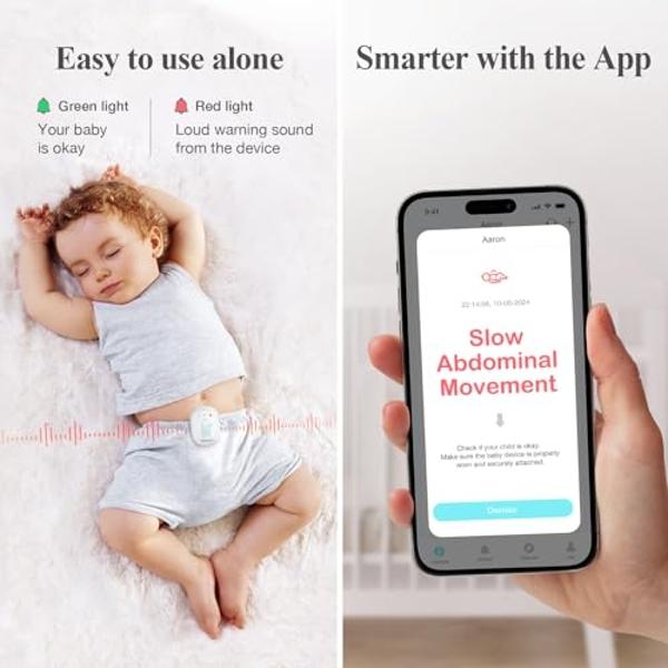 Sense-U Smart Baby Monitor Pro(Long Range)+2K PTZ Camera: Track Abdominal Movement with Arousal Vibration, Rollover, Feeling Temp, 2K Video, Background Sound & Motion Detection, No