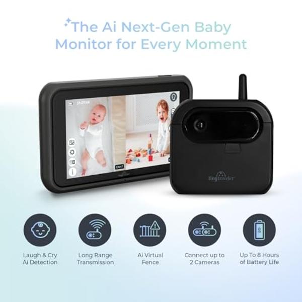 Tiny Traveler Ai Smart Wireless Baby Car Monitor with Add-On Camera, Travel Kit & Power Bank - AI-Powered Safety Alerts Detection, Virtual Fence, Long Range 1000ft Night Vision, 2-