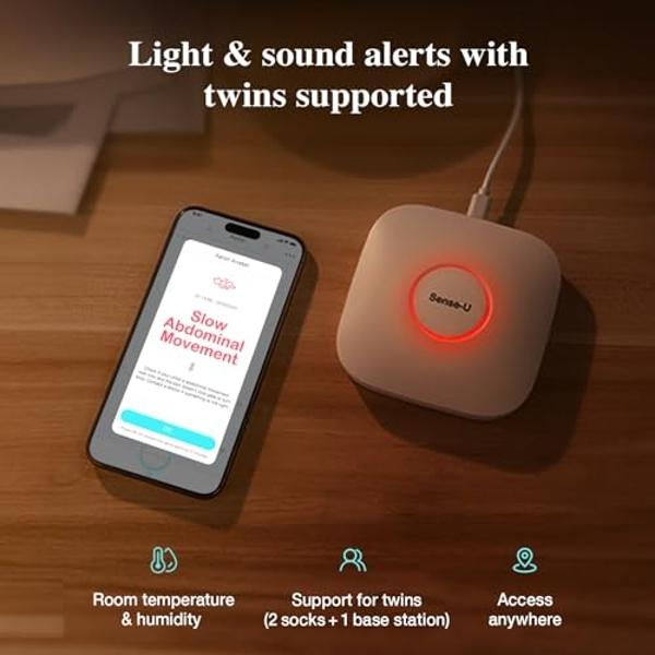 Sense-U Smart Baby Monitor Pro(Long Range)+2K PTZ Camera: Track Abdominal Movement with Arousal Vibration, Rollover, Feeling Temp, 2K Video, Background Sound & Motion Detection, No