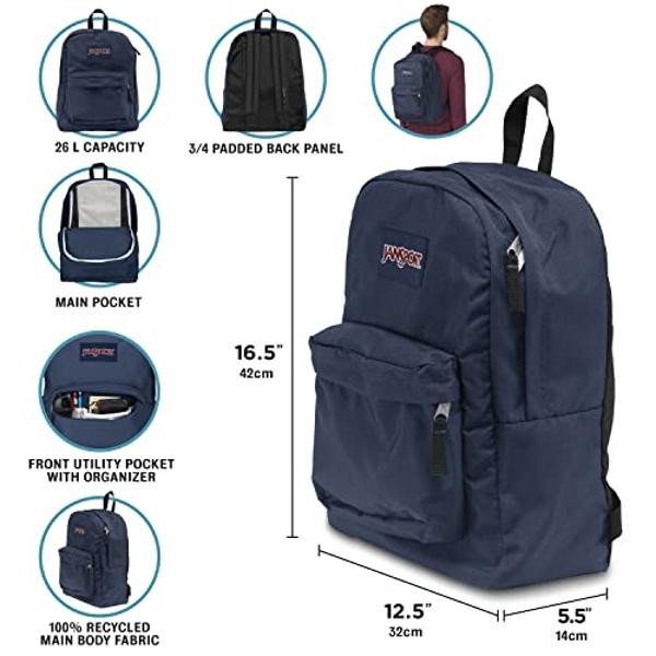 JanSport SuperBreak One Backpack Navy - Durable, Lightweight Bag with 1 Main Compartment, Front Utility Pocket with Built-in Organizer - Premium Backpack