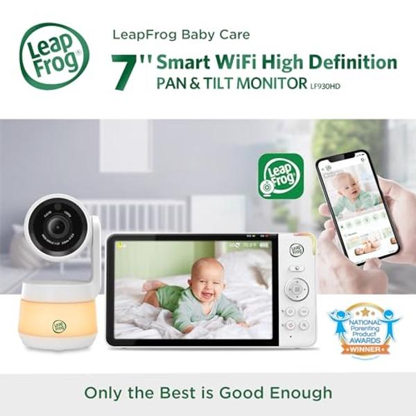 LeapFrog LF930HD Baby Monitor, 7” 720p HD Display,Video Baby Monitor with Camera and Audio, 1080p Smart Remote Access,360° Pan & Tilt,Color Night Light &Vision, Two-Way Intercom