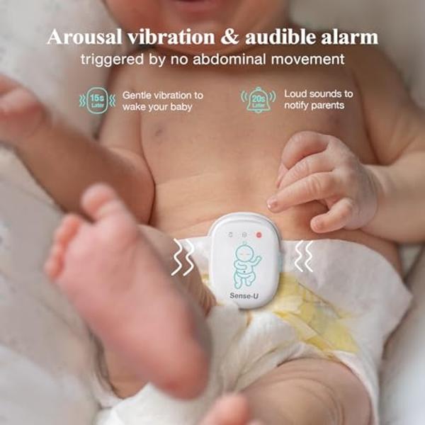 Sense-U Smart Baby Monitor Pro(Long Range)+2K PTZ Camera: Track Abdominal Movement with Arousal Vibration, Rollover, Feeling Temp, 2K Video, Background Sound & Motion Detection, No