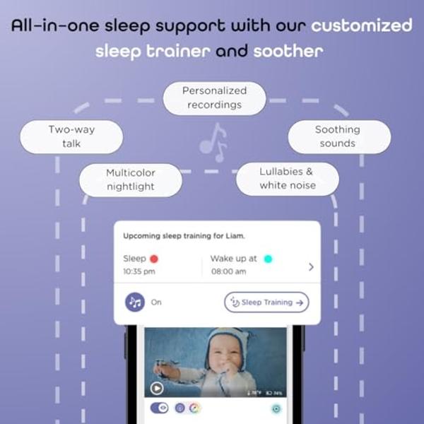 HUBBLE CONNECTED SkyVision Pro AI-Enhanced HD Smart Baby Monitor, 1 Camera, Parent Unit, Mounts, Smart Rollover & Cry Detection, AI Sleep Report, 2-Way Talk, Night Vision, Light & 